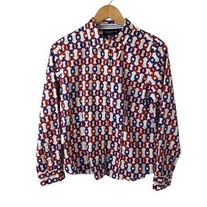 Jones New York Chain Link Button Front Top 100% Cotton Sz PM Nautical Coastal